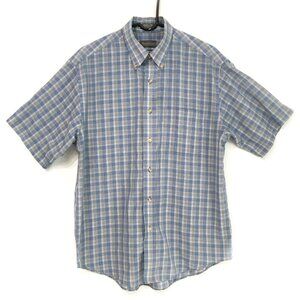 Van Heusen Men's Blue Short Sleeve Plaid Shirt Size Medium